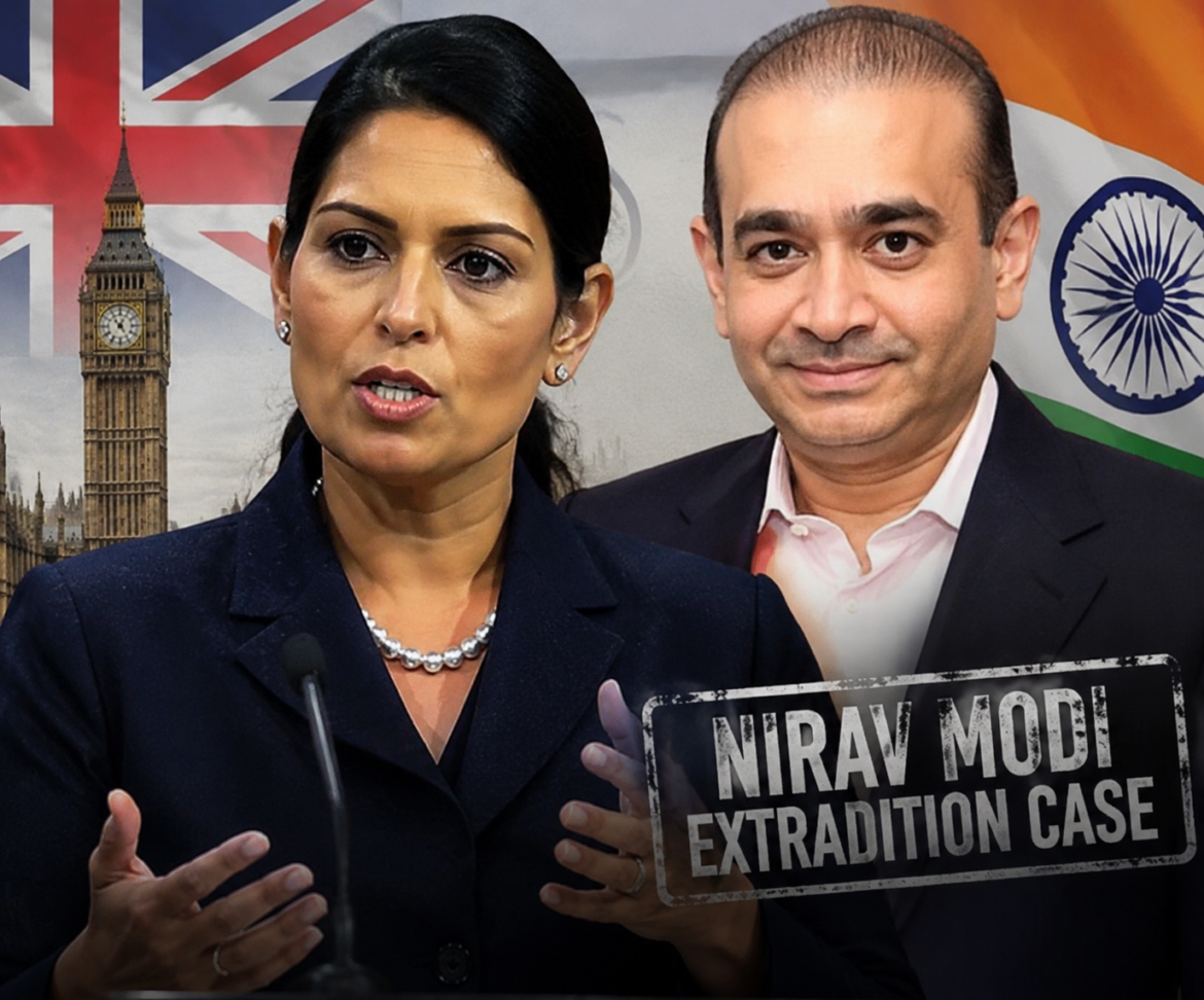 ब्रिटेन की पूर्व गृह मंत्री प्रीति पटेल नीरव मोदी के भारत प्रत्यर्पण में देरी पर बयान देती हुईं।